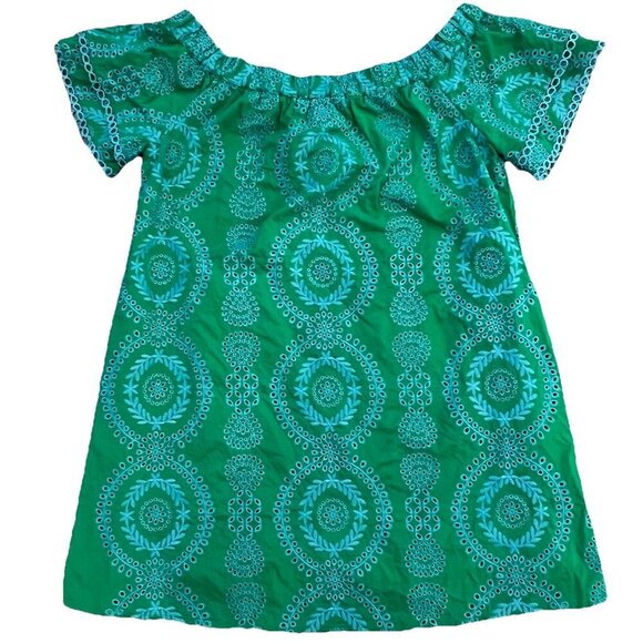 Skies Are Blue Eyelet Off the Shoulder Mini Dress Size Medium Cotton Green Beach - Picture 1 of 10